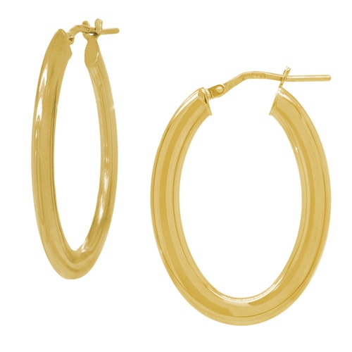 Polished Flat Oval Hoop Earrings in Sterling Silver with 18K Yellow Gold Plating