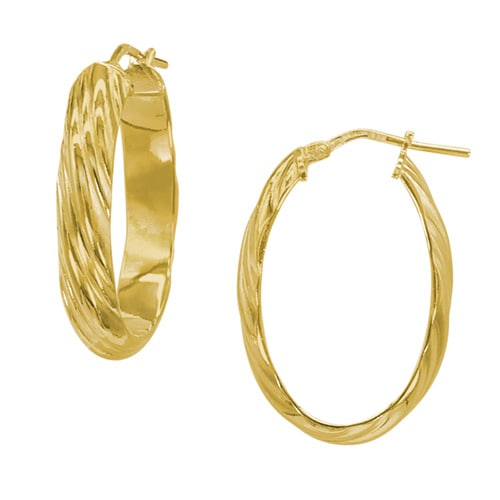 Polished Cable Oval Hoop Earrings in Sterling Silver with 18K Yellow Gold Plating