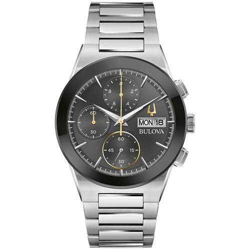 41mm Men's Bulova Modern Chronograph Watch with a Black Dial and Silver-tone Bracelet -  Citizen, 96C149V