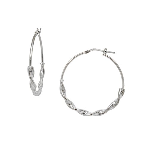 Ribbon Twist Hoop Earrings in Sterling Silver