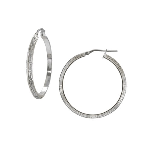 Greek Key Hoop Earrings in Sterling Silver