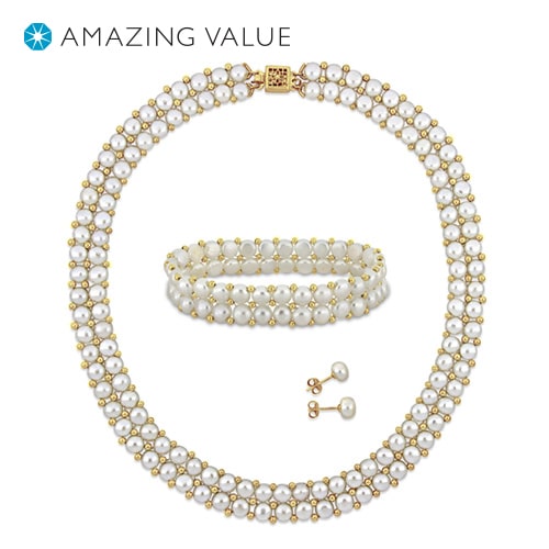 Freshwater Cultured Pearl 3-Piece Set in Sterling Silver