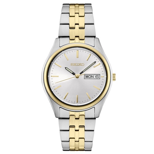 37mm Men's Seiko Essentials Watch with a White Dial and Two-Tone Bracelet -  Seiko/Pulsar, SUR430