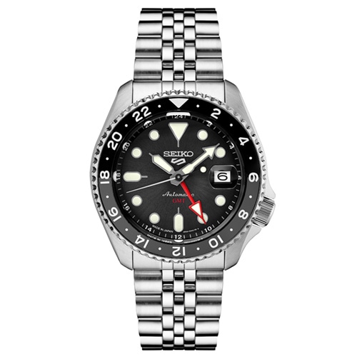 42mm Men's Seiko 5 Sports GMT Series Automatic Watch with a Black Dial and Silver-Tone Bracelet -  Seiko/Pulsar, SSK001