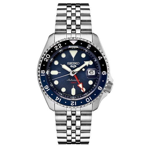 42mm Men's Seiko 5 Sports GMT Series Automatic Watch with a Blue Dial and Silver-Tone Bracelet -  Seiko/Pulsar, SSK003