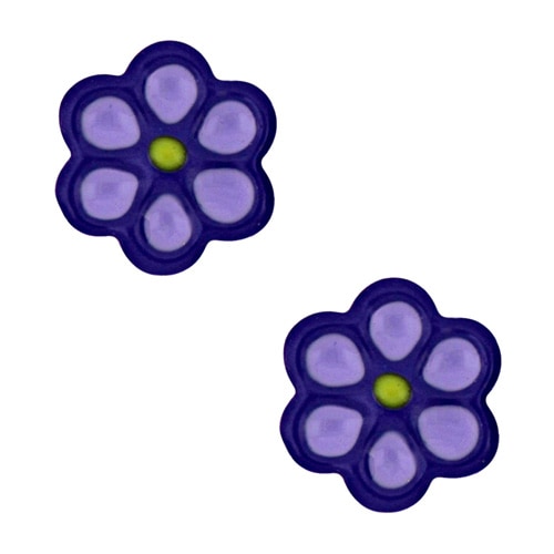 Child's Purple Enamel Flower Earrings in Sterling Silver
