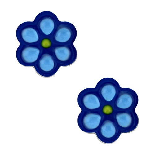 Child's Blue Enamel Flower Earrings in Sterling Silver