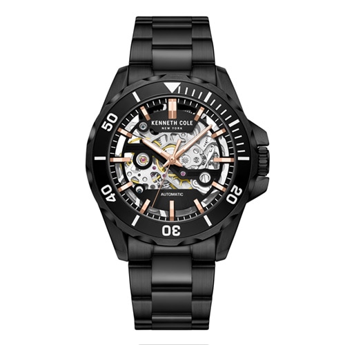 43mm Men's Kenneth Cole New York Automatic Watch with a Black Dial and Black Bracelet -  Geneva Watch Group Inc - Ecom Only, KCWGY0046002
