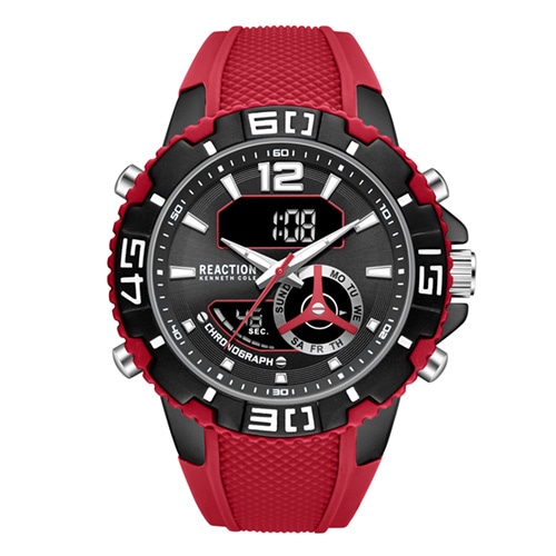 49mm Men's Kenneth Cole Reaction Analog-Digital Watch with a Black Dial and Red Strap -  Geneva Watch Group Inc - Ecom Only, KRWGP7005801