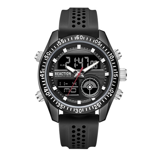 45mm Men's Kenneth Cole Reaction Analog-Digital Watch with a Black Dial and Black Strap -  Geneva Watch Group Inc - Ecom Only, KRWGP7005602