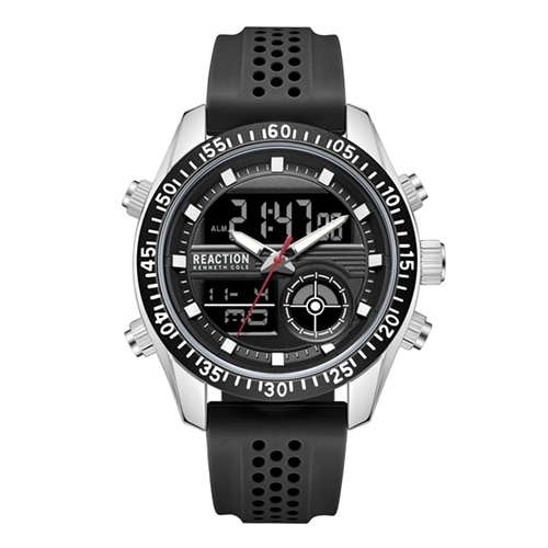 45mm Men's Kenneth Cole Reaction Analog-Digital Watch with a Black Dial and Black Strap -  Geneva Watch Group Inc - Ecom Only, KRWGP7005604