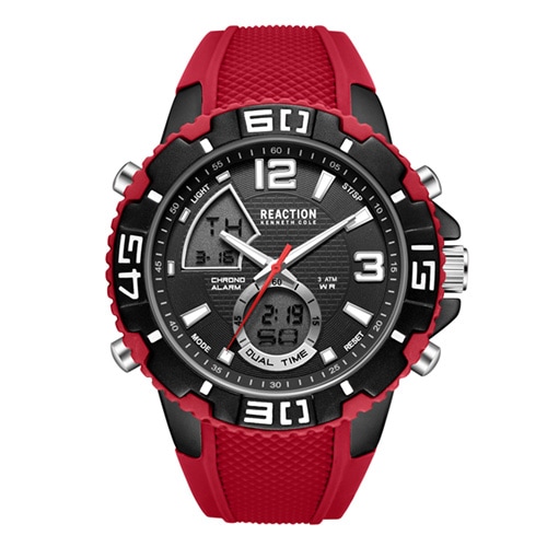 49mm Men's Kenneth Cole Reaction Analog-Digital Watch with a Black Dial and Red Strap -  Geneva Watch Group Inc - Ecom Only, KRWGP7005701