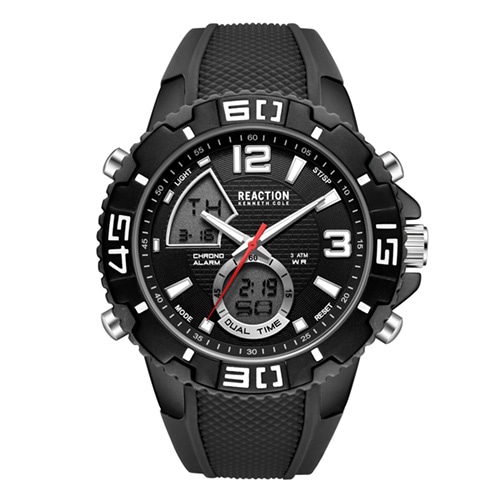 49mm Men's Kenneth Cole Reaction Analog-Digital Watch with a Black Dial and Black Strap -  Geneva Watch Group Inc - Ecom Only, KRWGP7005704
