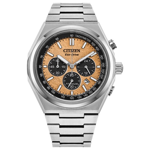 42mm Men's Citizen Eco-Drive® Titanium Watch with an Orange Dial and Silver-Tone Bracelet -  CA4610-85ZV