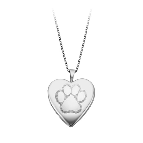 Paw Print Heart Locket in Sterling Silver