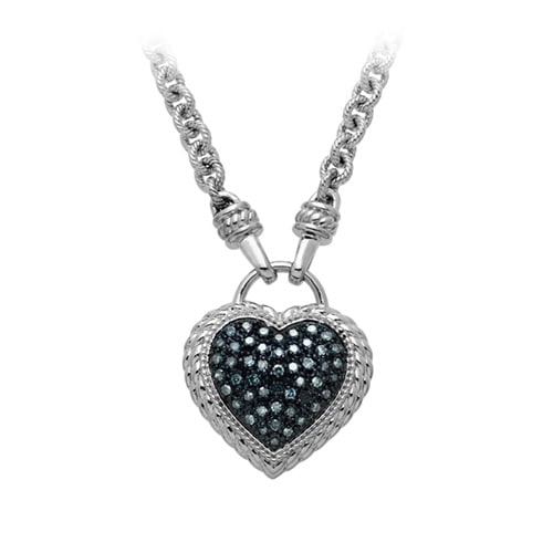 ¼ ct blue diamond silver heart necklace
