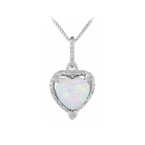 Created Opal and Diamond Accented Heart Pendant in Sterling Silver