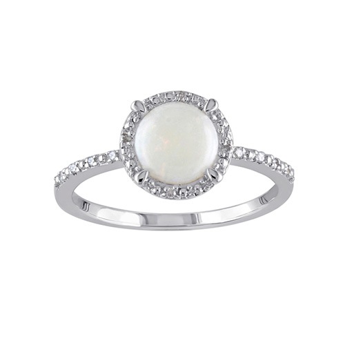 Opal and Diamond Accented Halo Ring