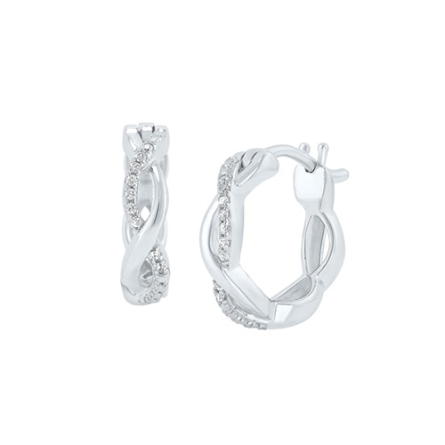 Diamond Accented Twist Hoop Earrings in 10K White Gold