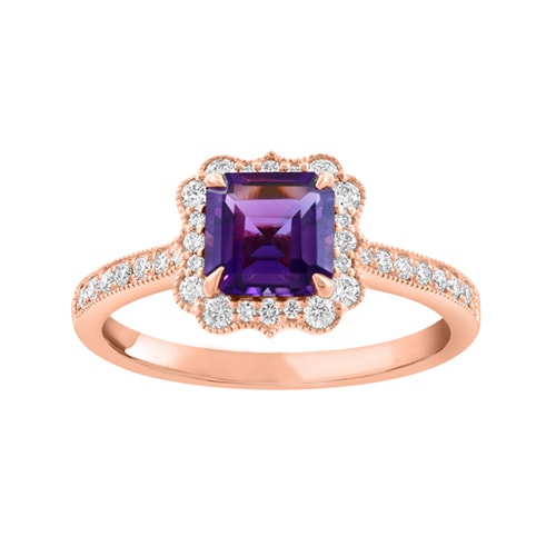 EFFY Amethyst and 3/8 ct. tw. Diamond Engagement Ring in 14K Rose Gold