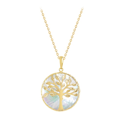 Mother-of-Pearl Tree of Life Pendant in 14K Yellow Gold