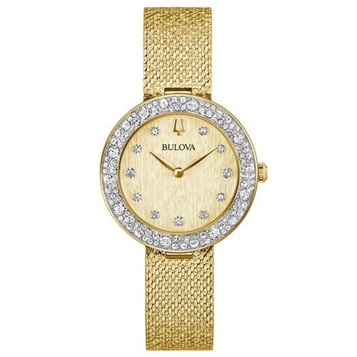 33mm Ladies' Bulova Crystal Watch with a Champagne Dial and Gold-Tone Bracelet
