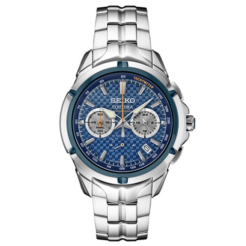 42mm Men's Seiko Coutura Chronograph Watch with a Blue Dial and Silver-Tone Bracelet