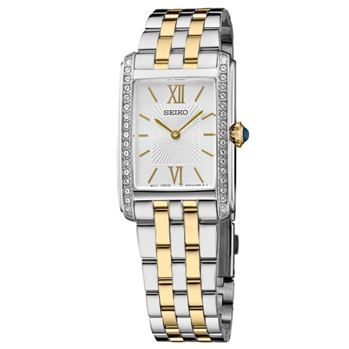 22.5mm Ladies' Seiko Crystal Watch with a Silver-Tone Dial and Two-Tone Bracelet