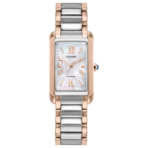 32x20mm Ladies' Citizen Eco-Drive® Watch with White Mother-of-Peal Dial and Two-Tone Bracelet