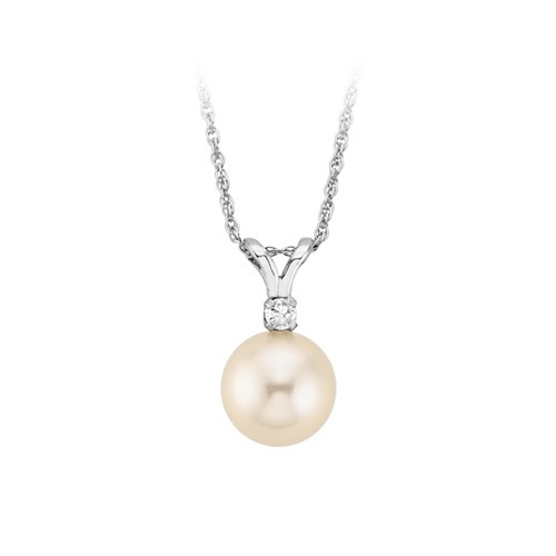 7-7.5mm Freshwater Cultured Pearl and Diamond Pendant in 14K White Gold 7-7.5mm Freshwater Cultured Pearl and Diamond Pendant in 14K White Gold