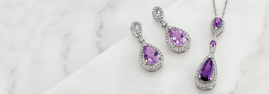Amethyst pendant and earrings.