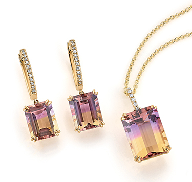 Gemstone earrings and pendant