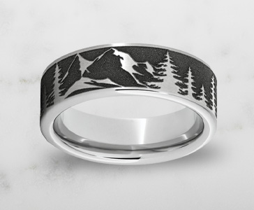 Men's 8mm Laser Etched Mountain Pine Scene Band in Serinium®