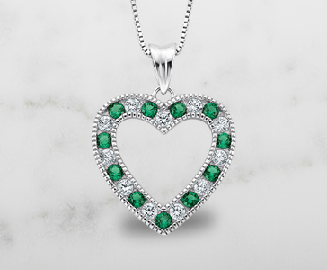 Created Emerald and Created White Sapphire Pendant in Sterling Silver