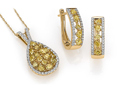 Diamond pendant and earrings