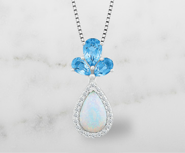 Created Opal, Blue Topaz and Created White Sapphire Pendant in Sterling Silver