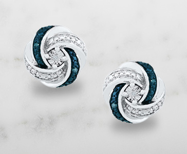 White and Blue Diamond Accented Knot Earrings in Sterling Silver