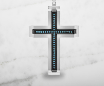 PRIMO Men's 1/5 ct. tw. Blue Diamond Cross Pendant in Stainless Steel