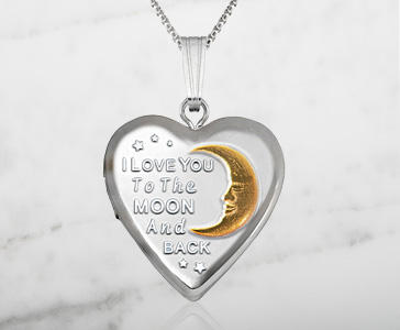 Moon and Back Heart Locket in Sterling Silver