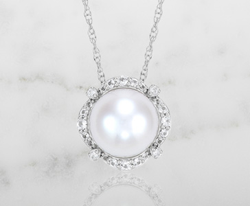 Freshwater Cultured Pearl Pendant and Created White Sapphire Pendant