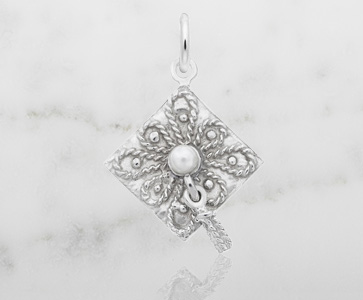 Freshwater Cultured Pearl Graduation Cap Charm by Rembrandt in Sterling Silver