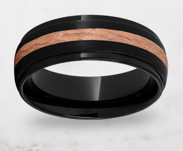 Men's 8mm Black Ceramic Domed Band in 14K Rose Gold