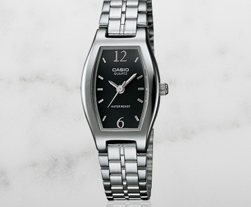 34mm Ladies' CASIO® Watch with a Black dial and Silver-tone Bracelet