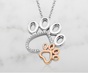 Diamond Accented Double Paw Pendant in Sterling Silver and 10K Rose Gold