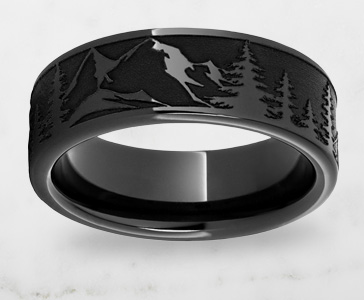 Men's Laser Etched Mountain Pine Band in Black Ceramic