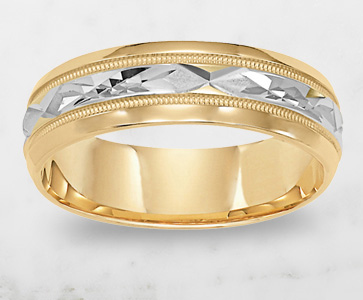 Engraved 6mm Wedding Band in 10K Yellow and White Gold
