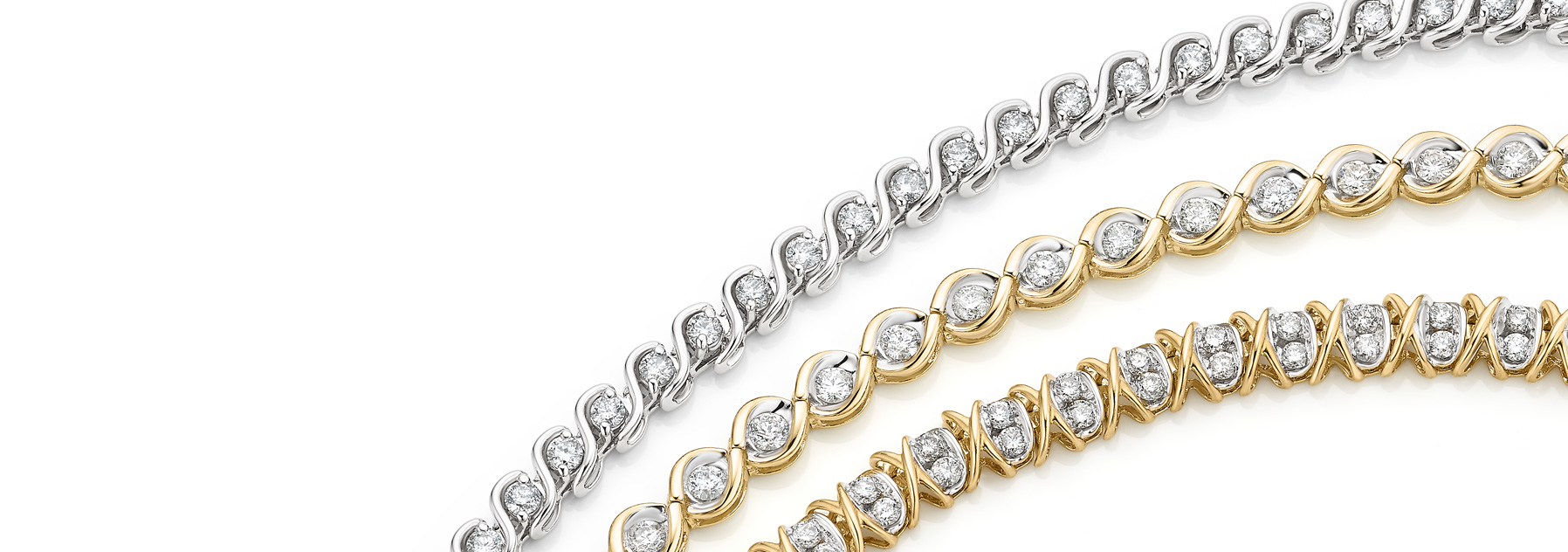 Assortment of diamonds bracelets.