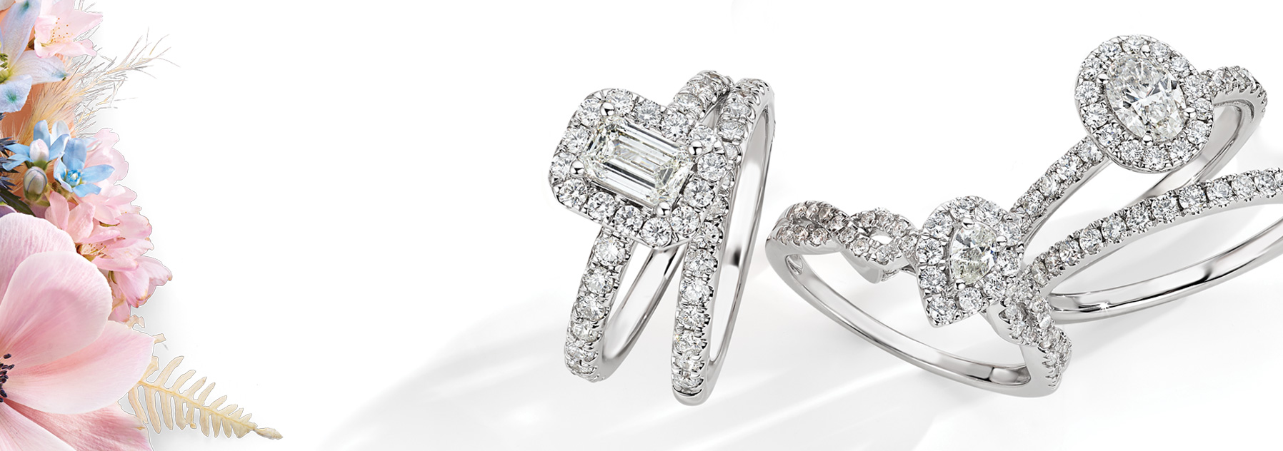 Assortment of fancy cut engagement rings.
