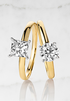 Diamond solitaire rings.
